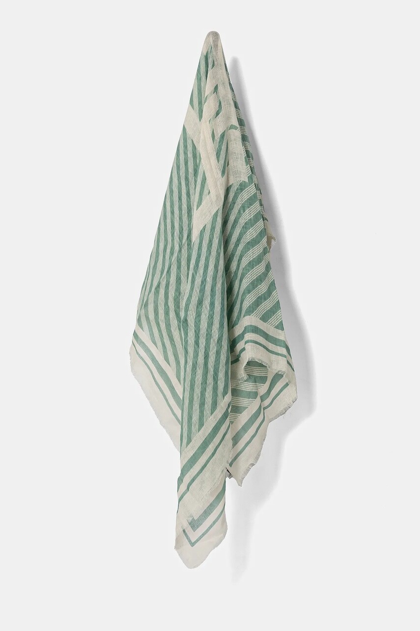 Ľanový šál Tommy Hilfiger dámska, zelená farba, vzorovaná, AW0AW17145