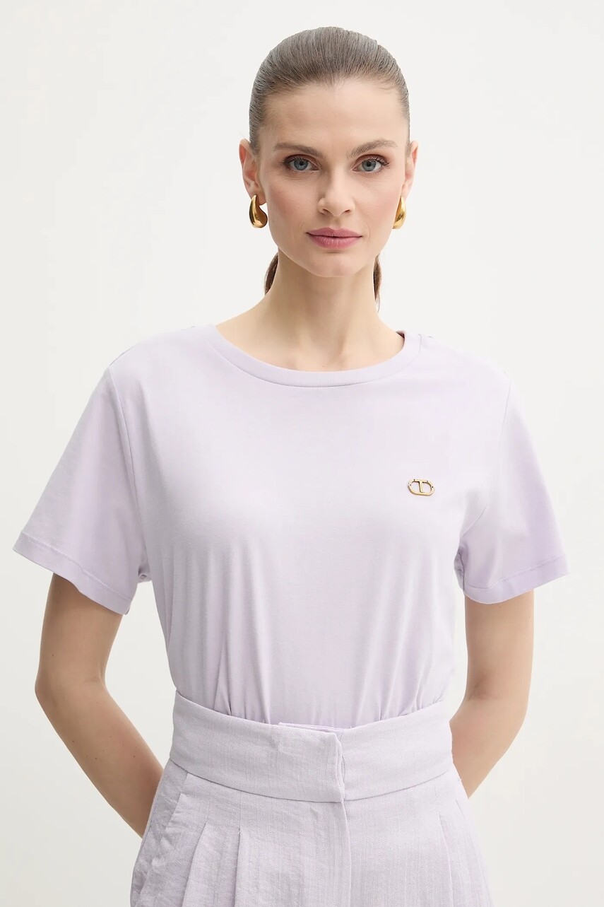 Bavlnené tričko Twinset dámske, fialová farba, 251TT2040