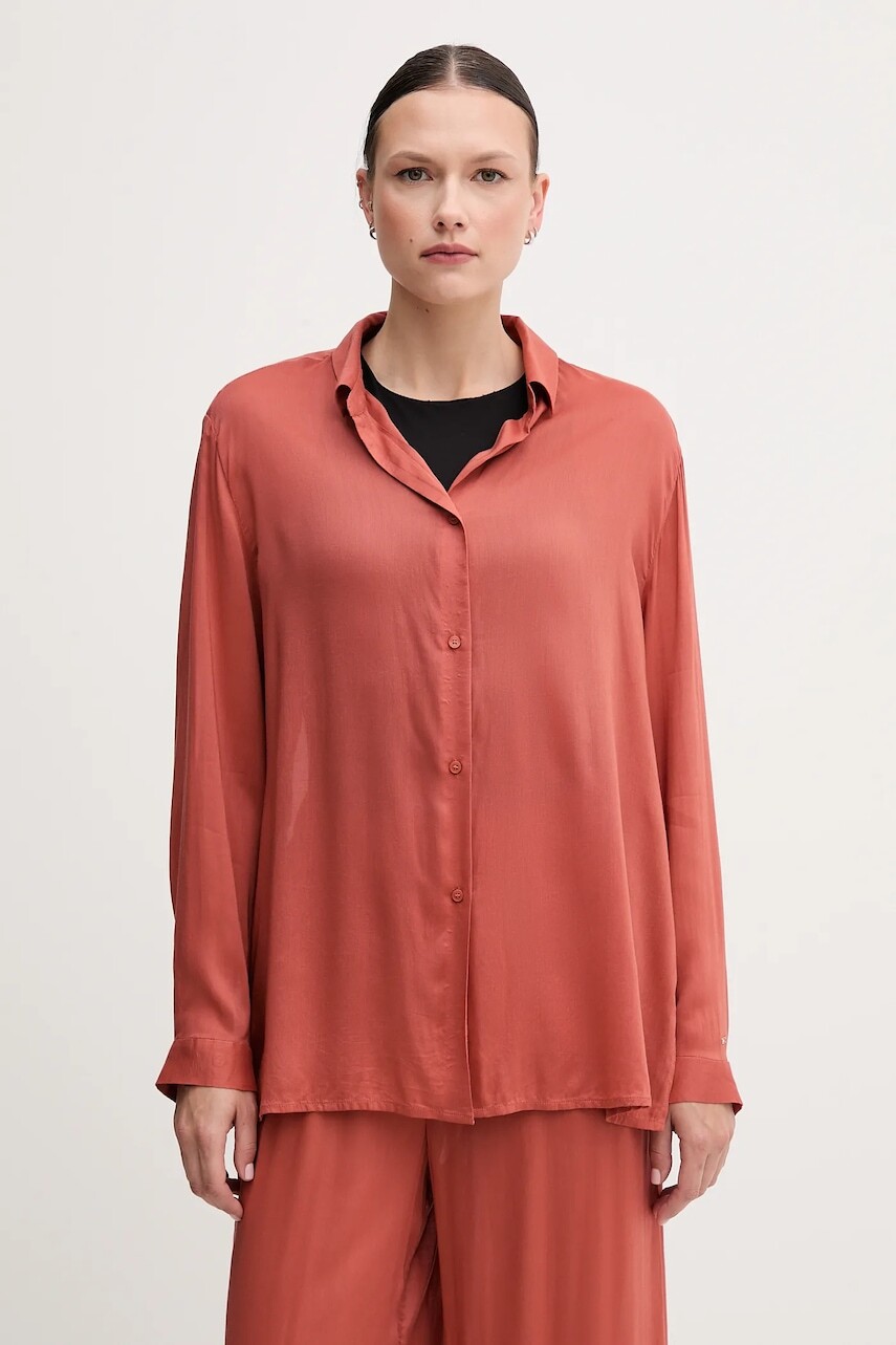 Košeľa Tommy Hilfiger dámska, oranžová farba, regular, s klasickým golierom, UW0UW05952