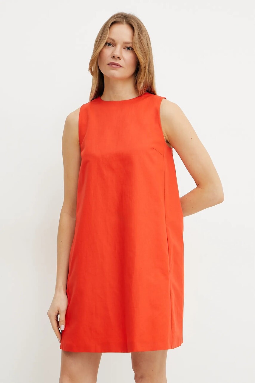 Šaty s prímesou ľanu Weekend Max Mara červená farba, mini, áčkový strih, 2515221102600