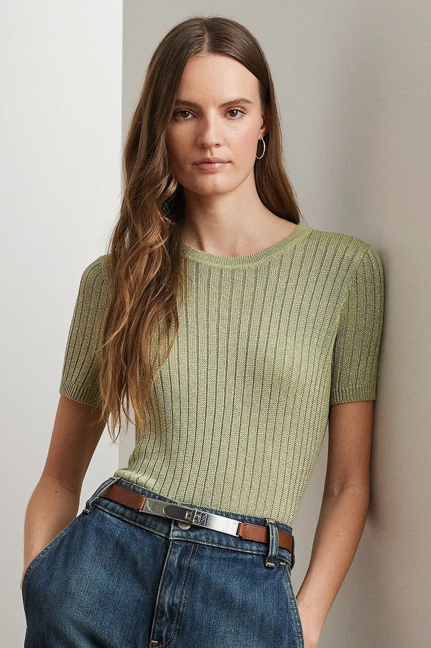 Blúzka Lauren Ralph Lauren dámske, zelená farba, jednofarebná, 200968927