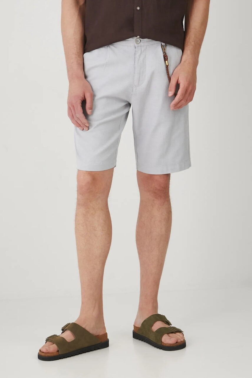 Ľanové šortky Medicine pánske, šedá farba, melanžové