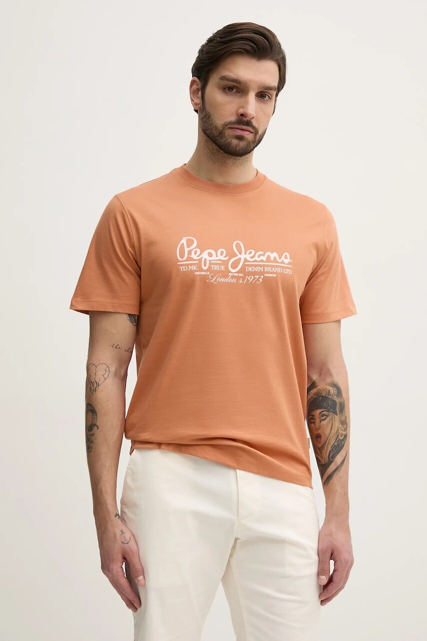 Bavlnené tričko Pepe Jeans DUMAS TEE pánske, oranžová farba, s potlačou, PM509769