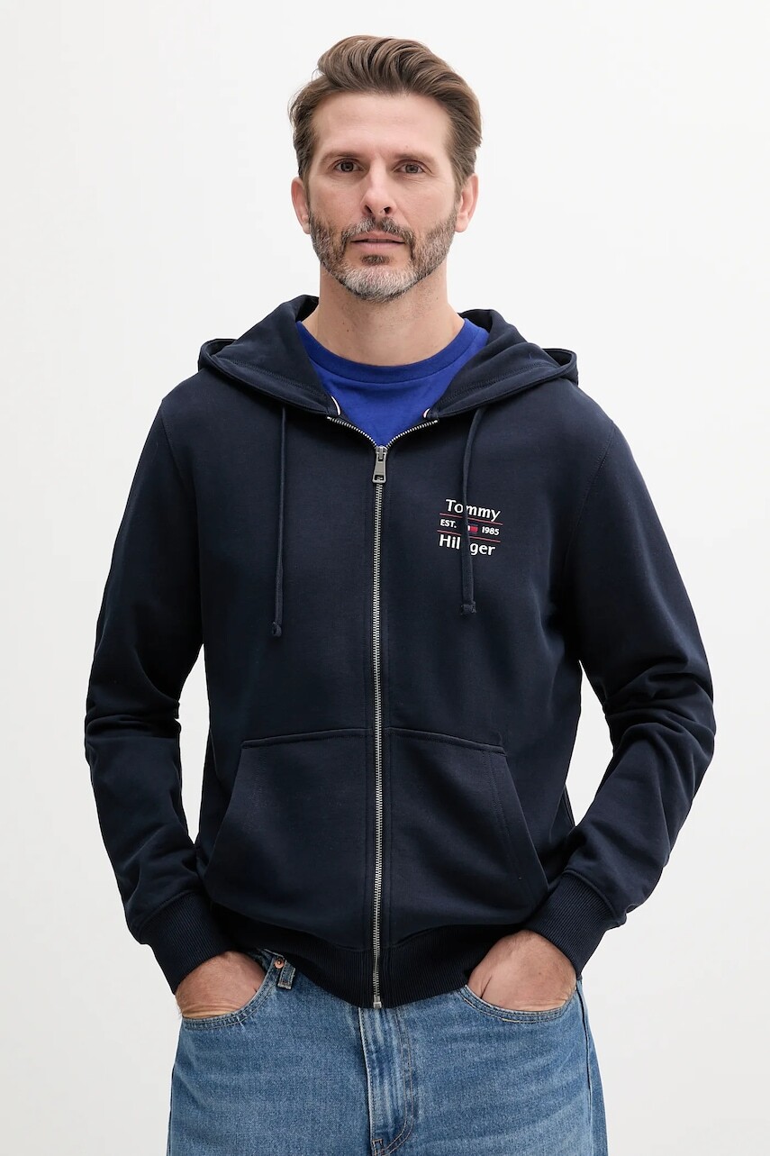 Bavlnená mikina Tommy Hilfiger pánska, tmavomodrá farba, s kapucňou, jednofarebná, MW0MW39250