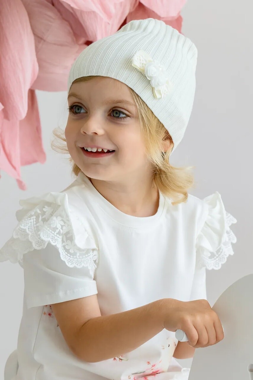 Detská čiapka Jamiks TEREZA béžová farba biela, z tenkej pleteniny, JWH035