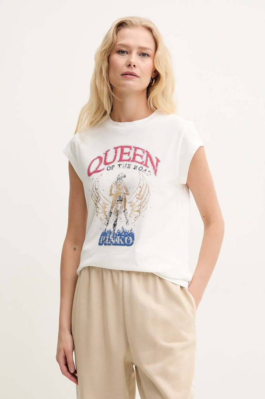 Bavlnené tričko Pinko dámske, biela farba, 104603 A2DA
