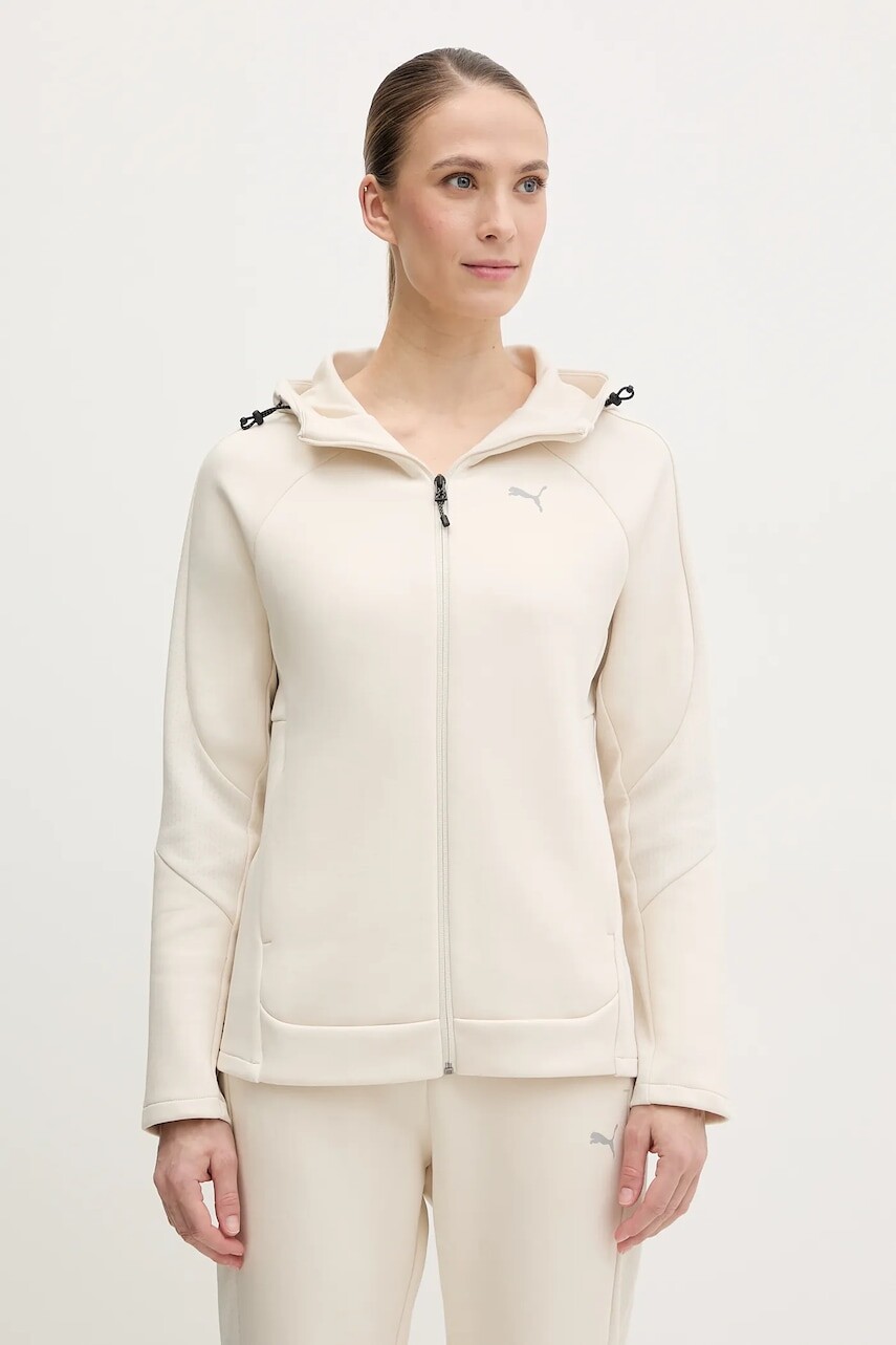Mikina Puma dámska, béžová farba, s kapucňou, jednofarebná, 685050