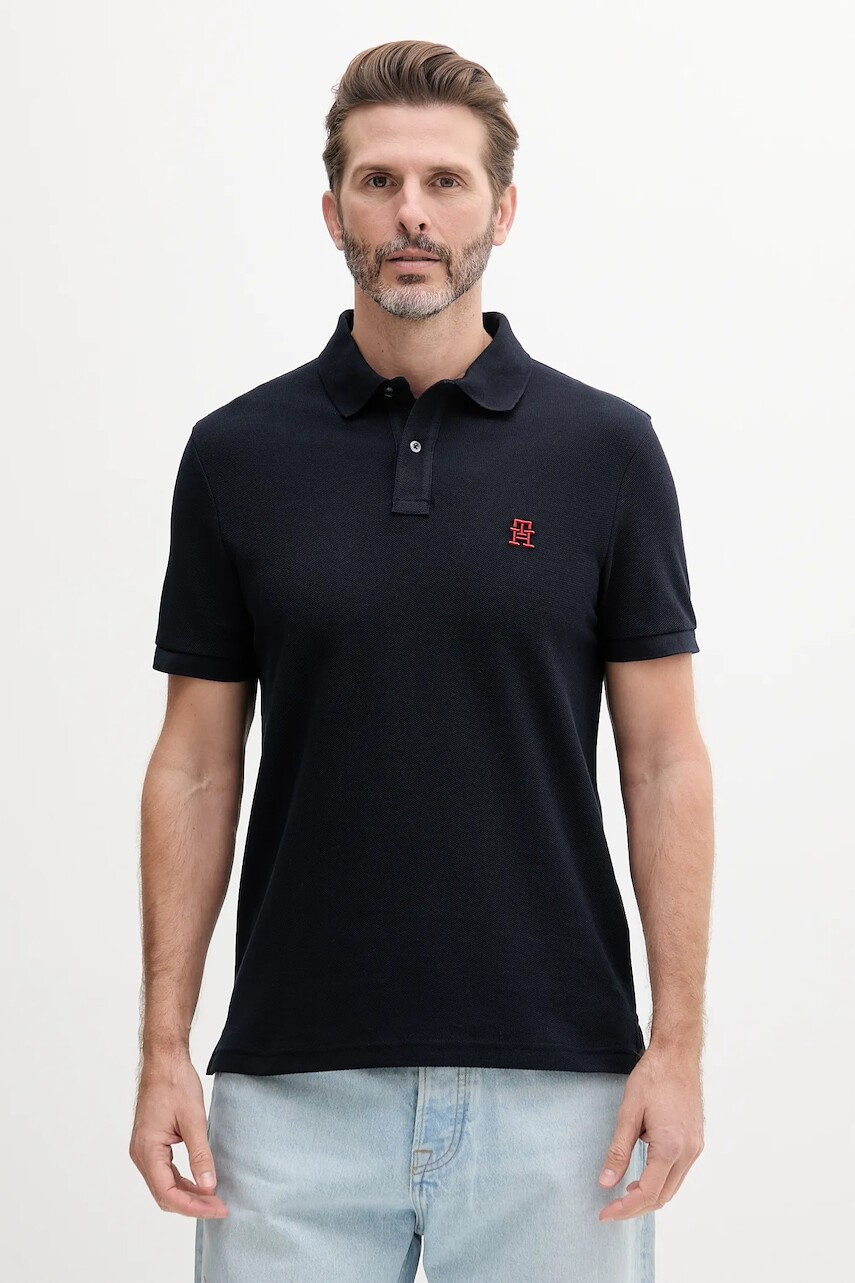 Bavlnené polo tričko Tommy Hilfiger pánske, tmavomodrá farba, s nášivkou, MW0MW33167