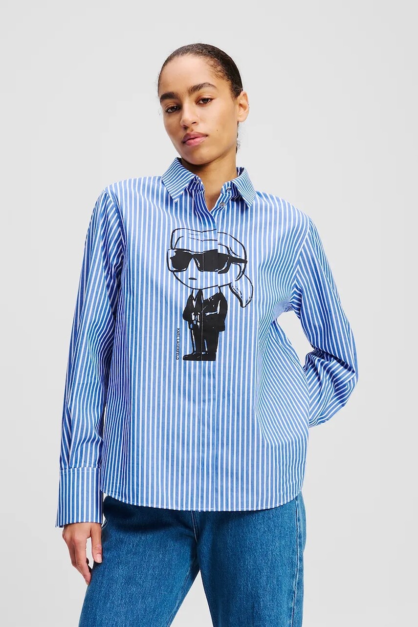 Bavlnená košeľa Karl Lagerfeld IKON dámska, voľný strih, s klasickým golierom, A2W11031