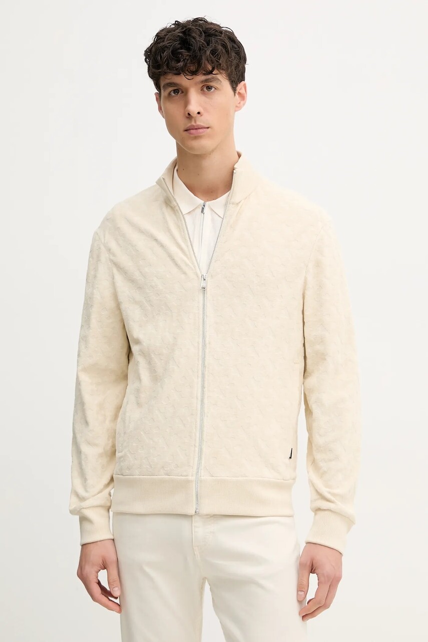 Bavlnená mikina BOSS pánska, béžová farba, jednofarebná, 50537124