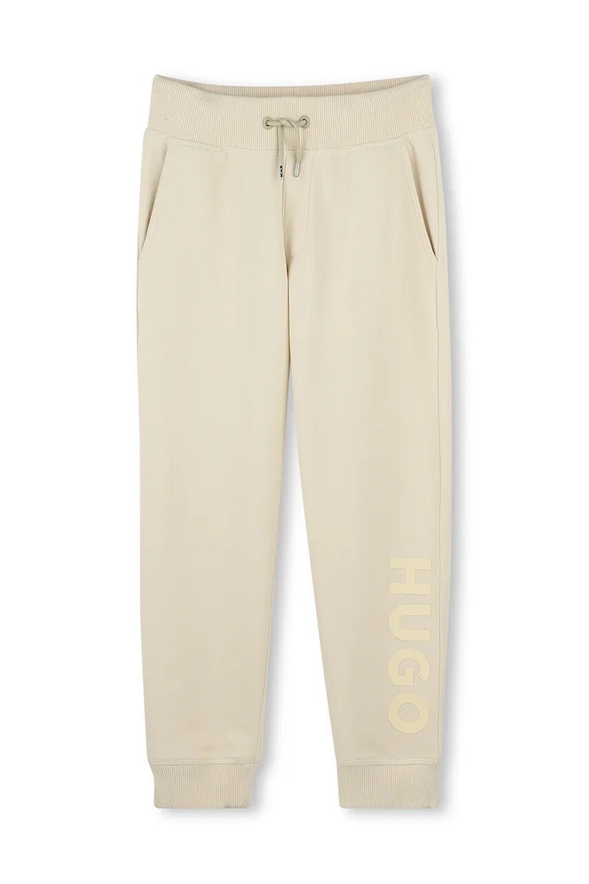 Detské tepláky HUGO béžová farba, s potlačou, G00362