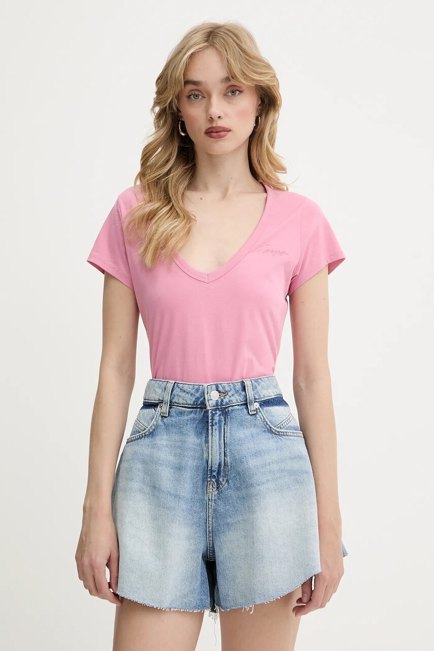 Bavlnené tričko BOSS Orange dámske, fialová farba, 50540432