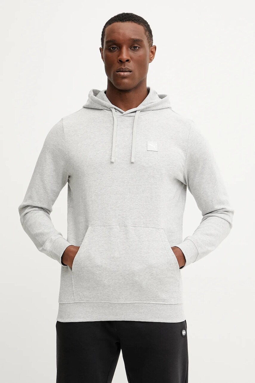 Bavlnená mikina Puma pánska, šedá farba, s kapucňou, jednofarebná, 684728