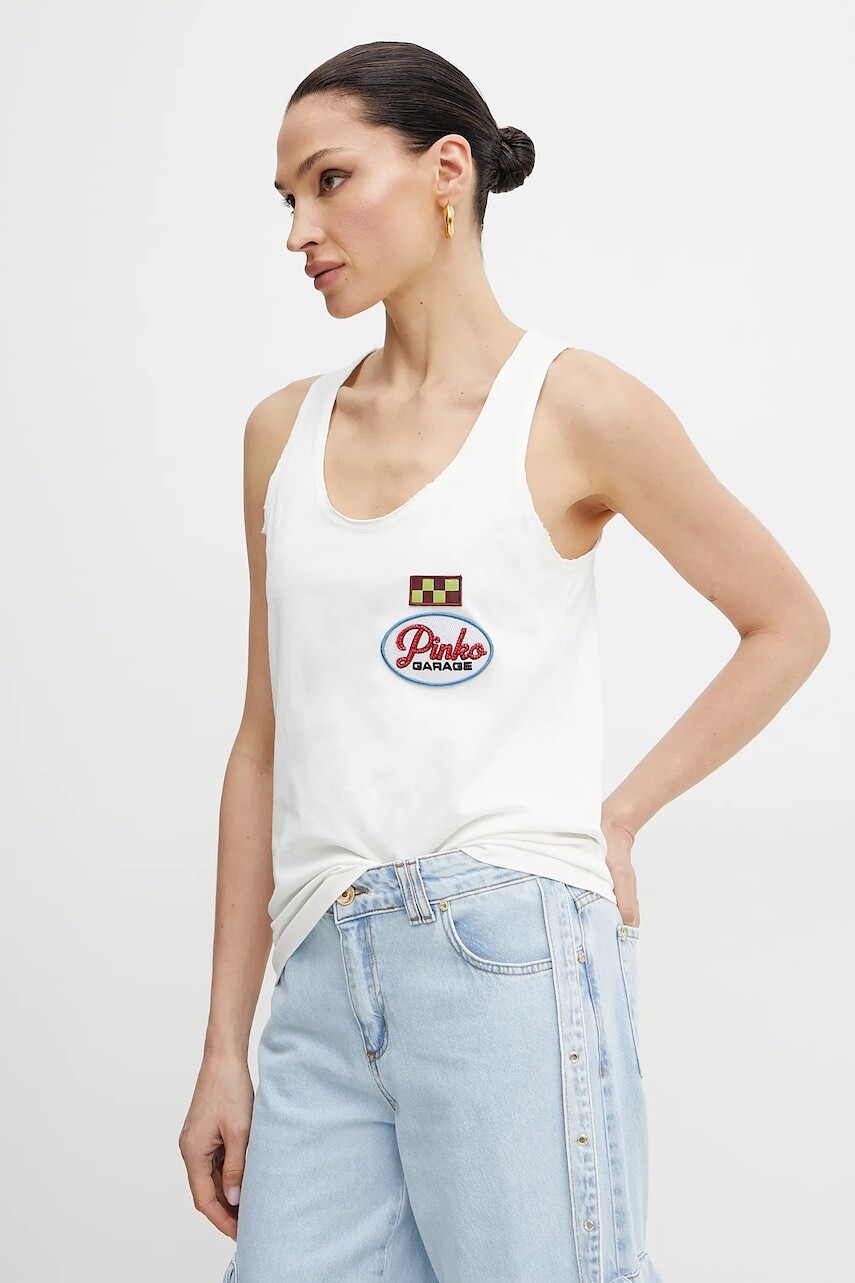 Bavlnený top Pinko biela farba, 105269 A2ME