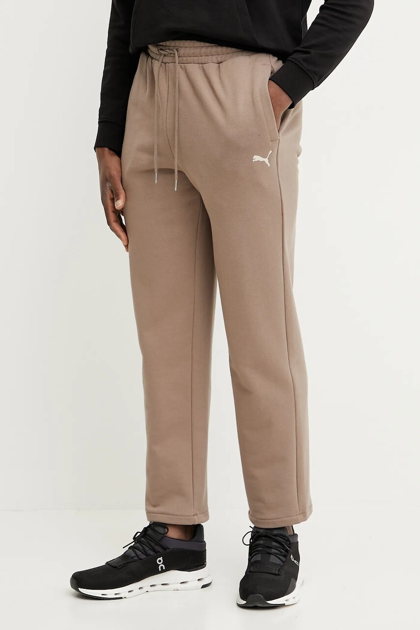 Bavlnené tepláky Puma pánske, hnedá farba, jednofarebné, 629651