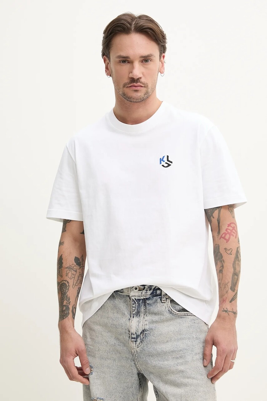 Bavlnené tričko Karl Lagerfeld Jeans pánske, biela farba, jednofarebné, A2M17050