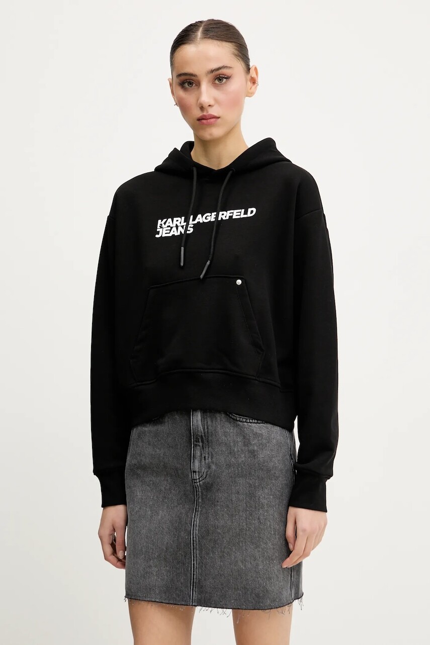 Mikina Karl Lagerfeld Jeans dámske, čierna farba, s kapucňou, s potlačou, A2W20053