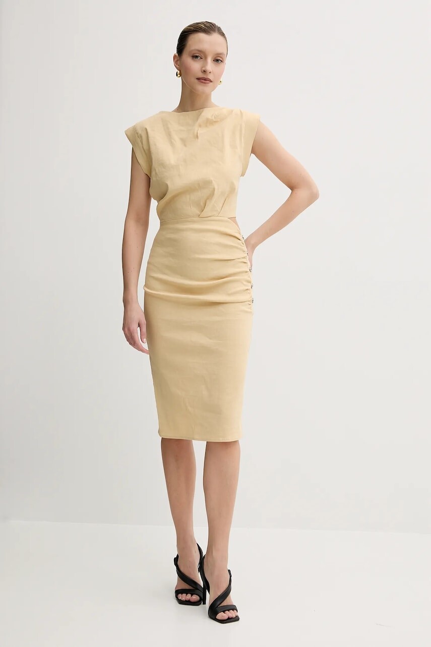 Ľanové šaty Pinko béžová farba, mini, priliehavá, 104955 A0IM