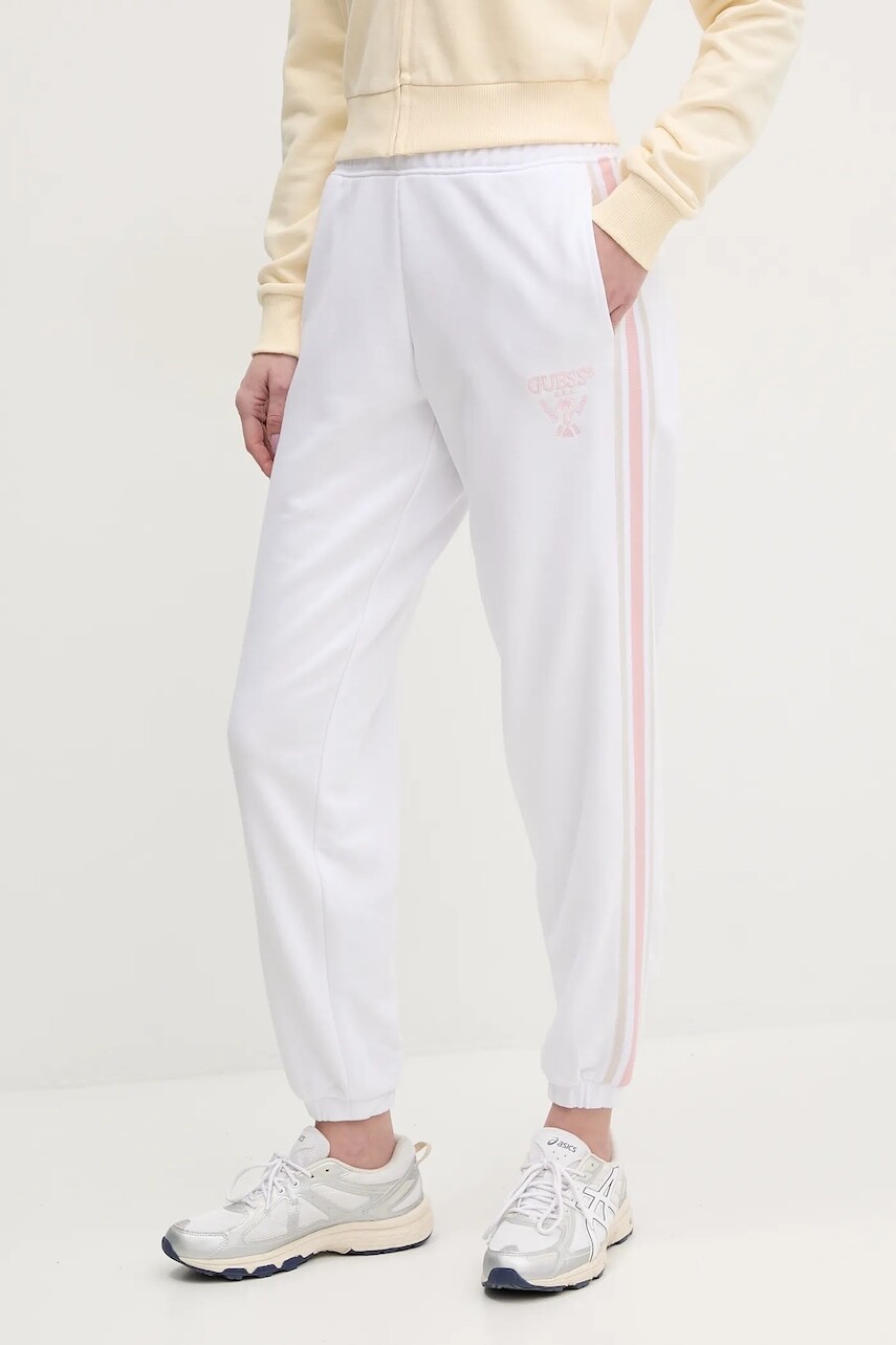 Tepláky Guess YARROW dámske, biela farba, s potlačou, V5GB15 KCRT1