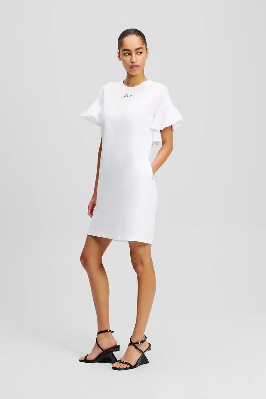 Bavlnené šaty Karl Lagerfeld biela farba, mini, rovný strih, A2W13039