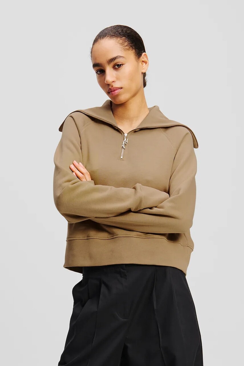 Bavlnená mikina Karl Lagerfeld dámska, béžová farba, jednofarebná, A2W20035