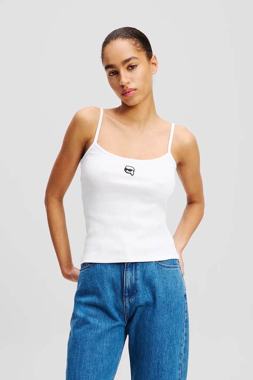 Bavlnený top Karl Lagerfeld IKON biela farba, A2W17070