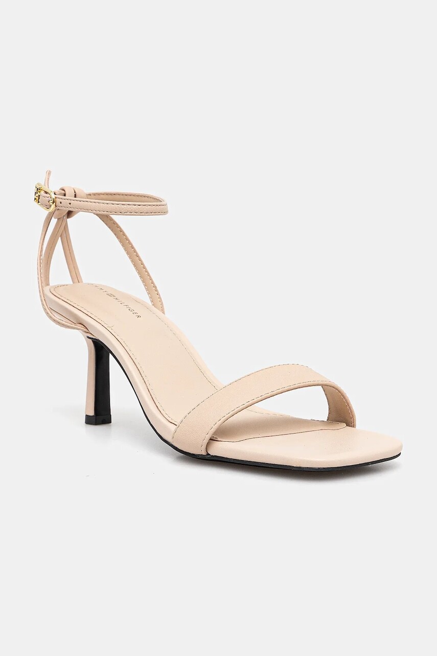 Kožené sandále Tommy Hilfiger LEATHER KNOTS KITTEN SANDAL béžová farba, FW0FW08424