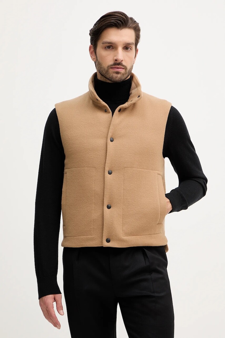 Páperová vesta Paul Smith pánska, hnedá farba, zimná, M1R-058Z-N02472