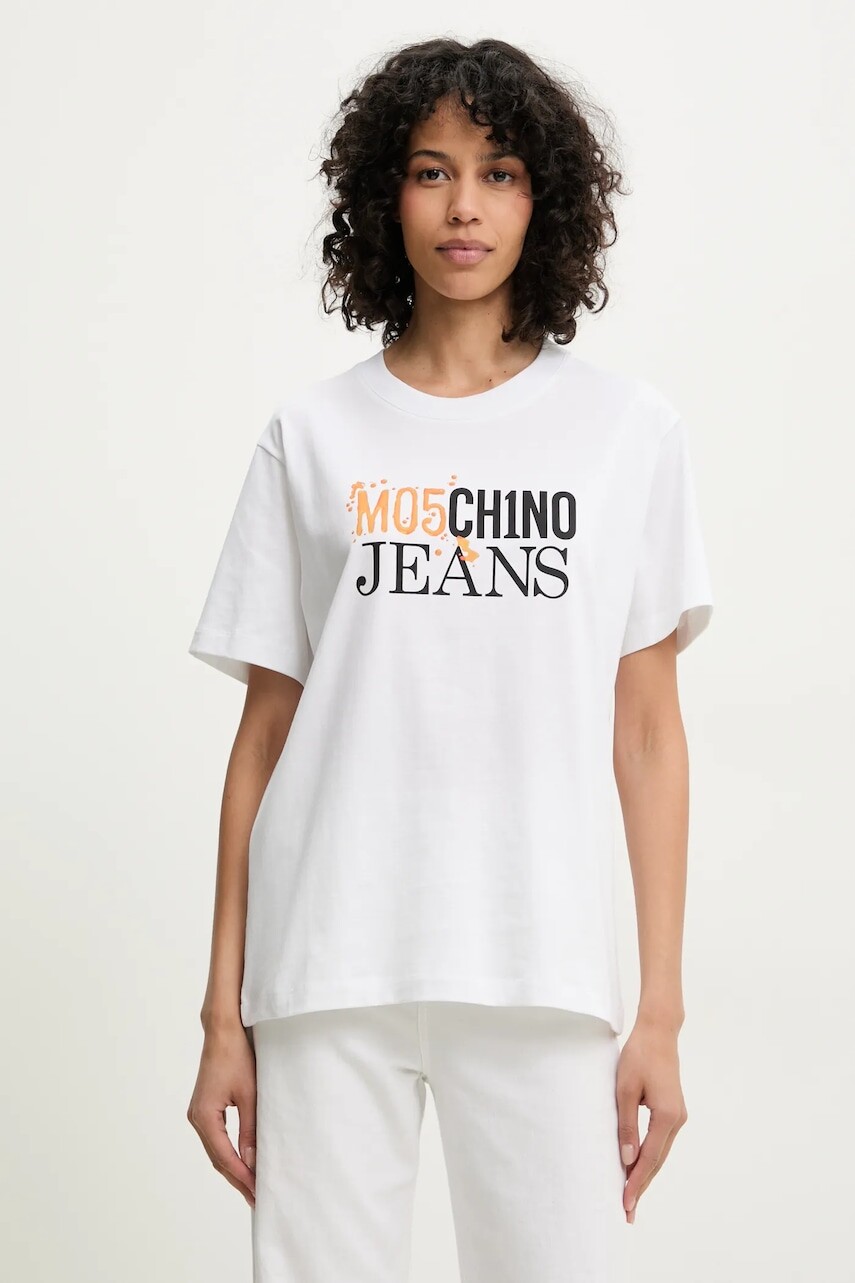 Bavlnené tričko Moschino Jeans dámske, biela farba, 0712 3732