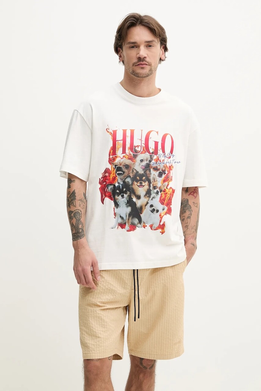 Bavlnené tričko HUGO pánske, s potlačou, 50538259