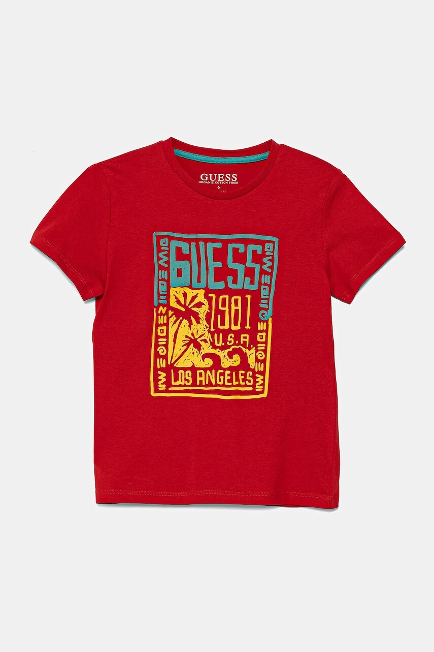 Detské bavlnené tričko Guess červená farba, s potlačou, N5GI16 K8HM4
