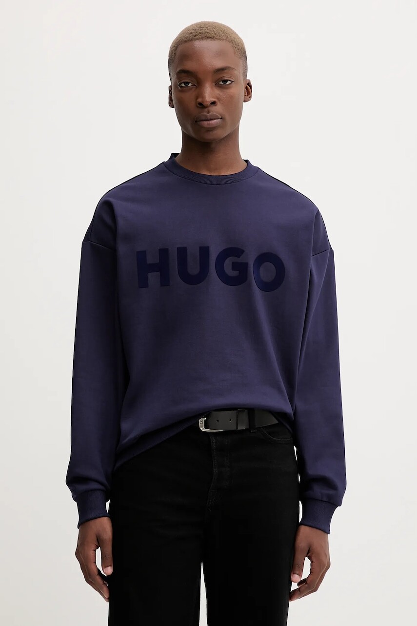 Bavlnená mikina HUGO béžová farba, s potlačou, 50538778