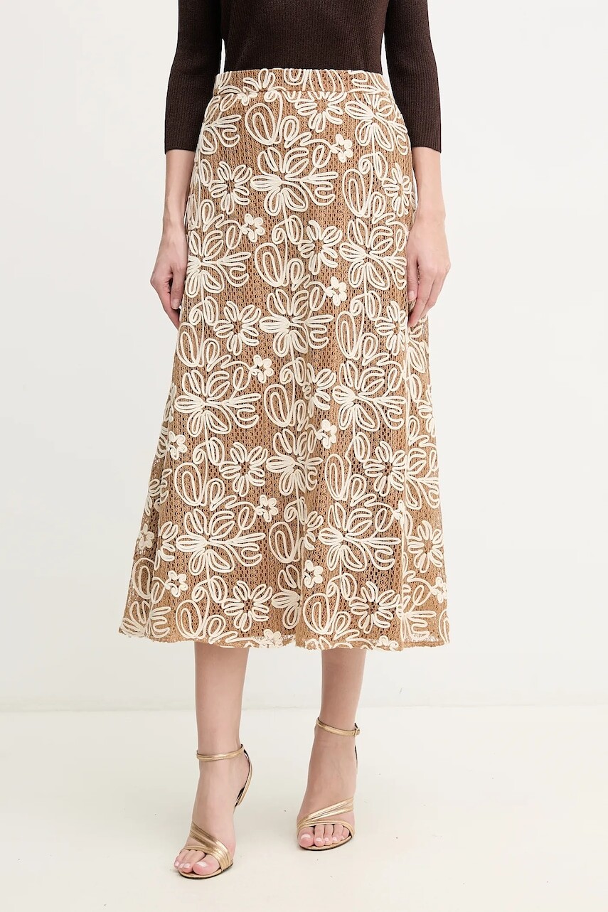 Sukňa Luisa Spagnoli hnedá farba, maxi, áčkový strih, 541989