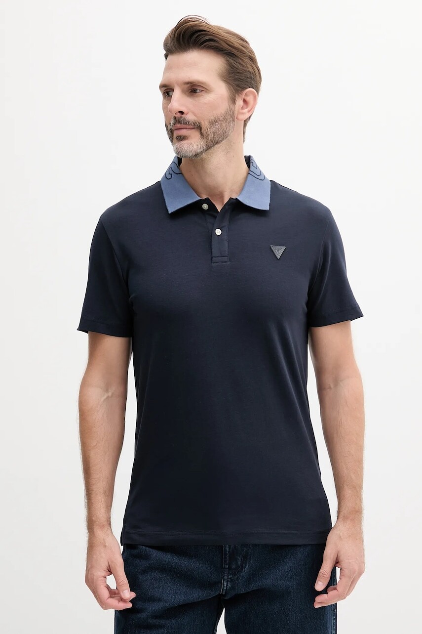 Polo tričko Guess NOLAN pánske, tmavomodrá farba, jednofarebné, M5GP66 J1314