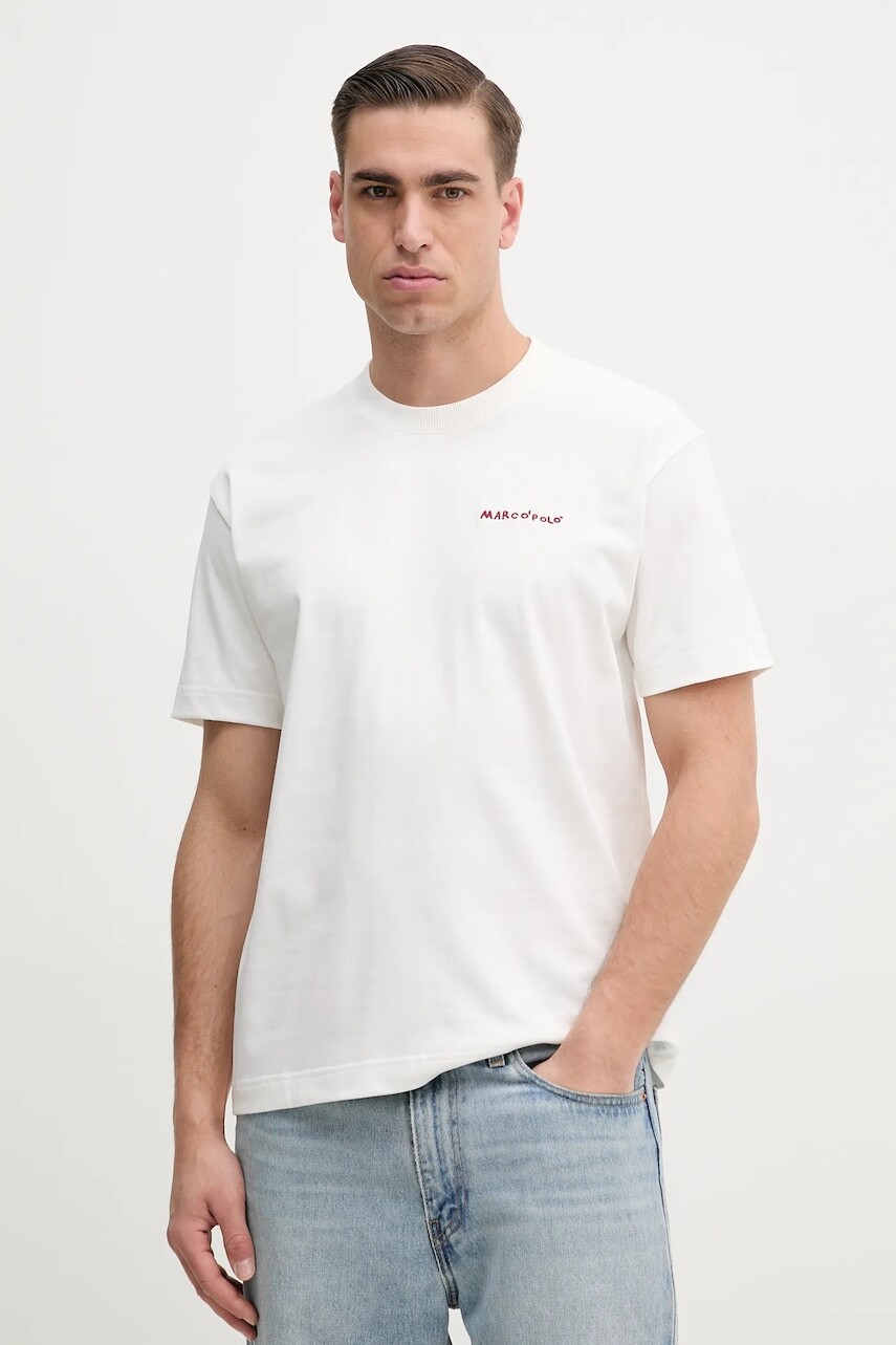 Bavlnené tričko Marc O'Polo pánske, biela farba, s potlačou, 523206451198