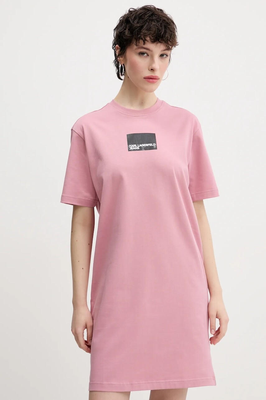 Bavlnené šaty Karl Lagerfeld Jeans ružová farba, mini, rovný strih, A2W13028