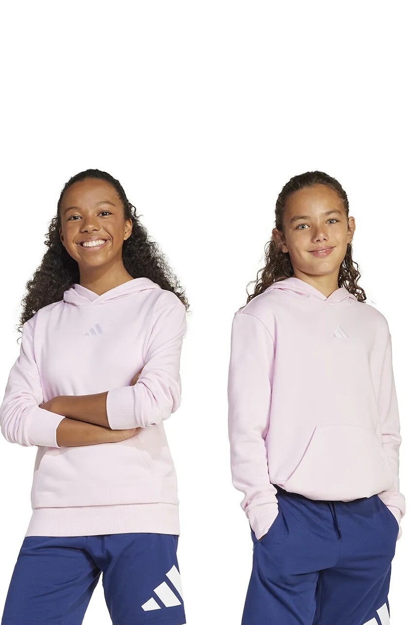 Detská mikina adidas ružová farba, s kapucňou, jednofarebná, JC9773