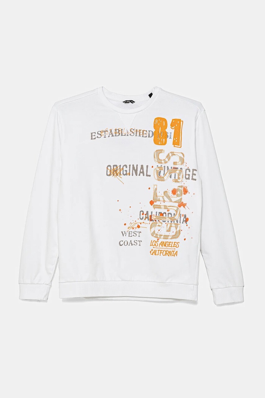 Detská bavlnená mikina Guess biela farba, s potlačou, L5GQ01 KA6R4