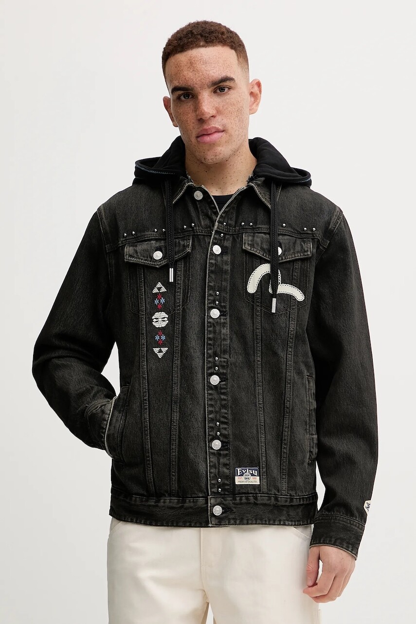 Rifľová bunda Evisu Weel of Wisdom pánska, čierna farba, prechodná, 2EAHTM4DJ1001