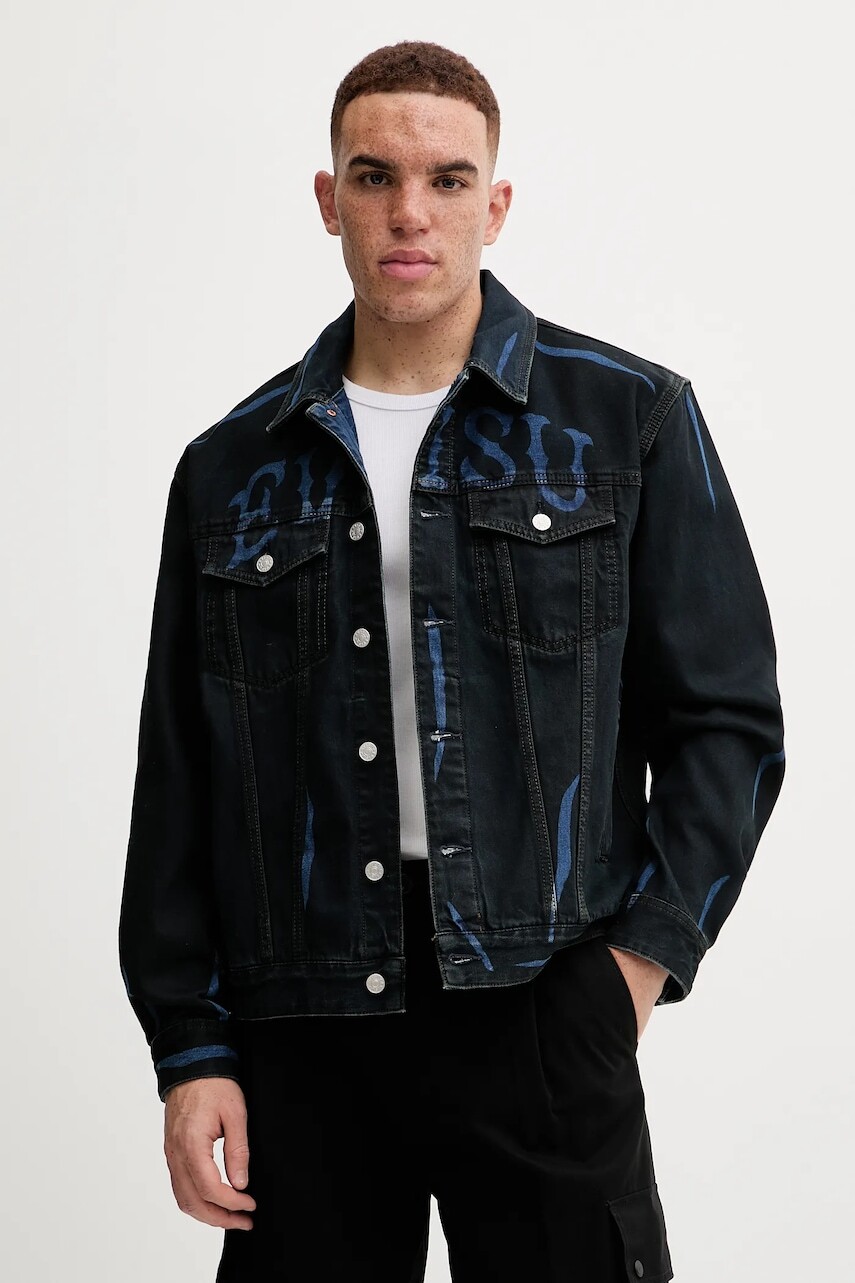 Rifľová bunda Evisu Daicock Print pánska, čierna farba, prechodná, 2EAHTM4DJ1005