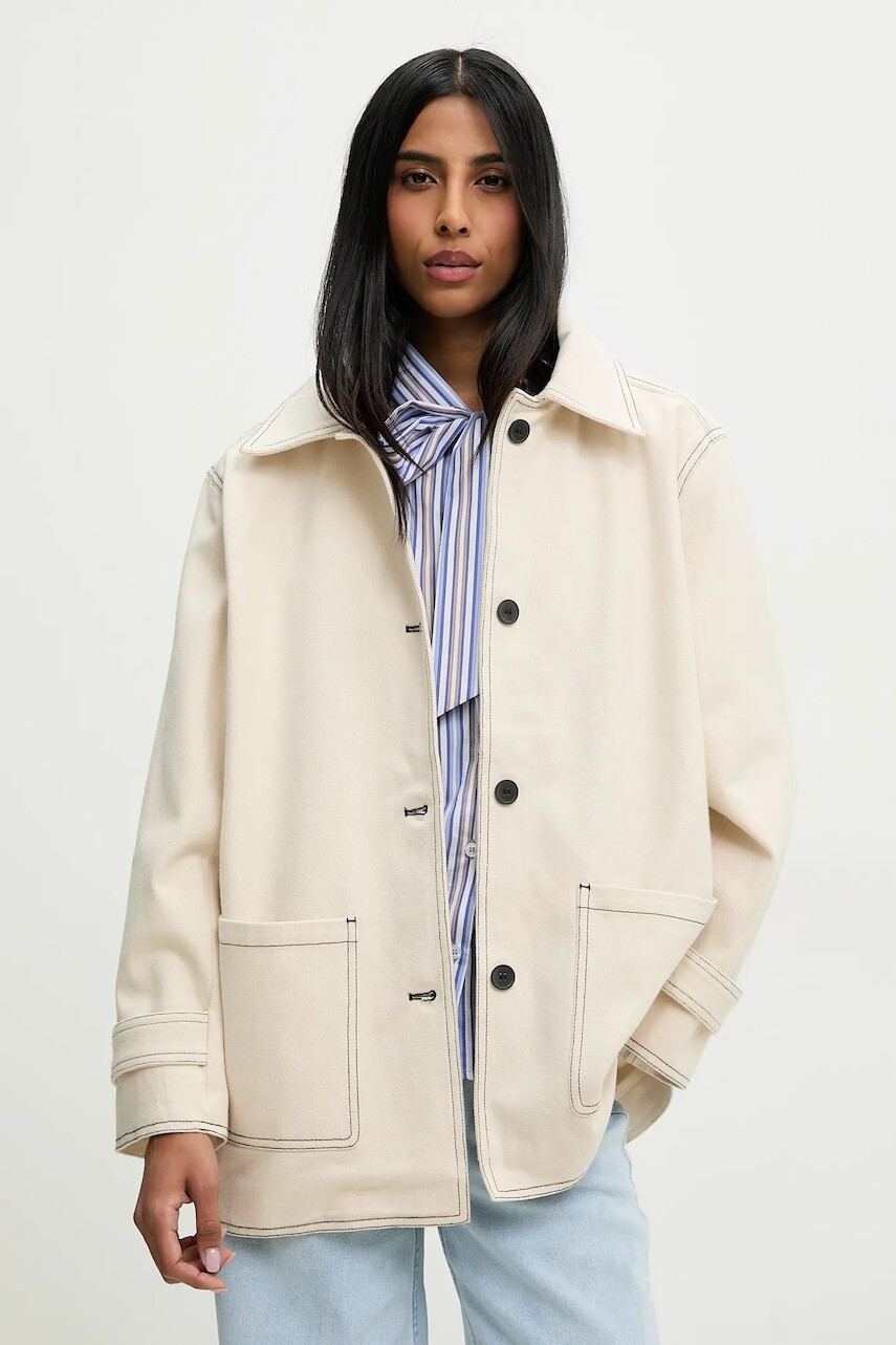 Bavlnená košeľová bunda Answear.LAB béžová farba, prechodná