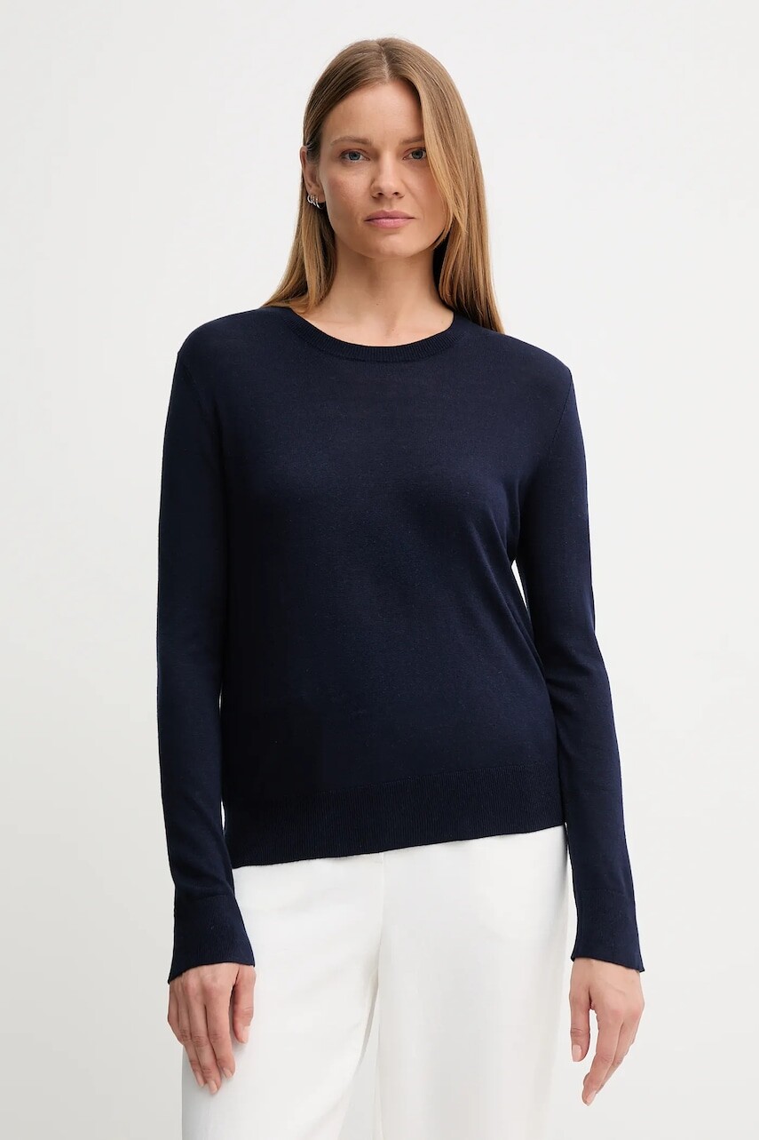 Sveter s prímesou hodvábu United Colors of Benetton béžová farba, ľahké, 1ZRED10CP