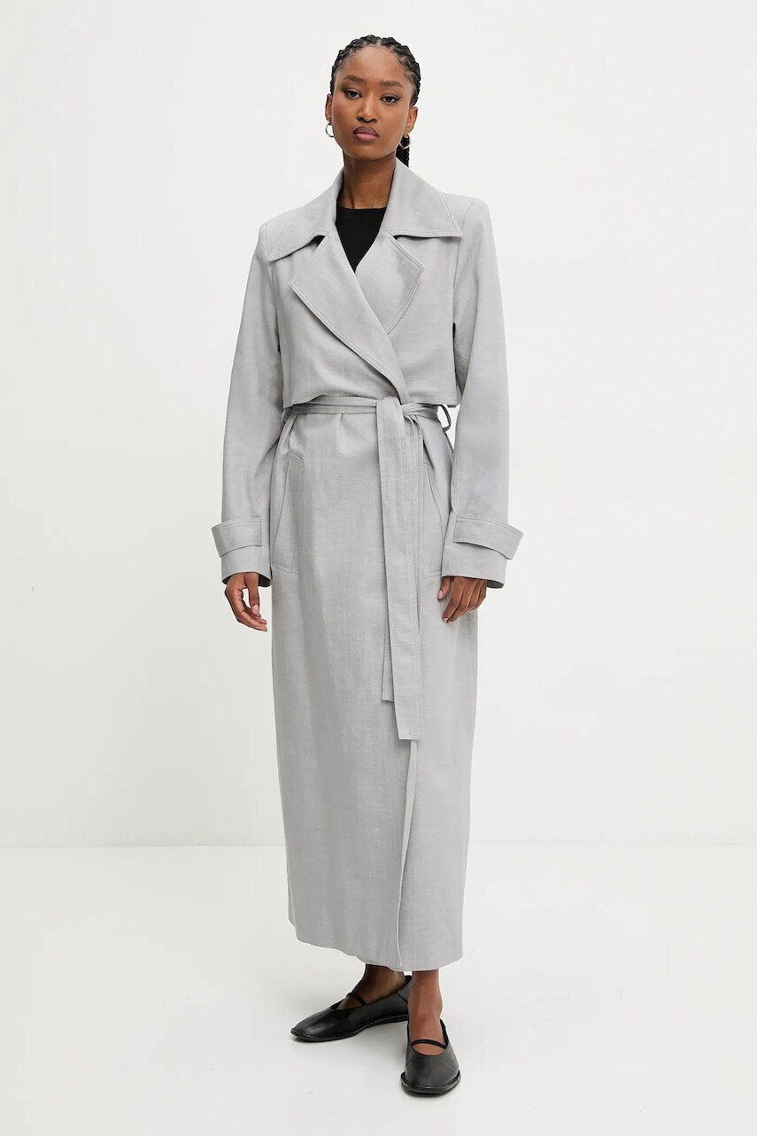 Džínsový trenčkot Answear.LAB dámsky, šedá farba, prechodný, bez zapínania