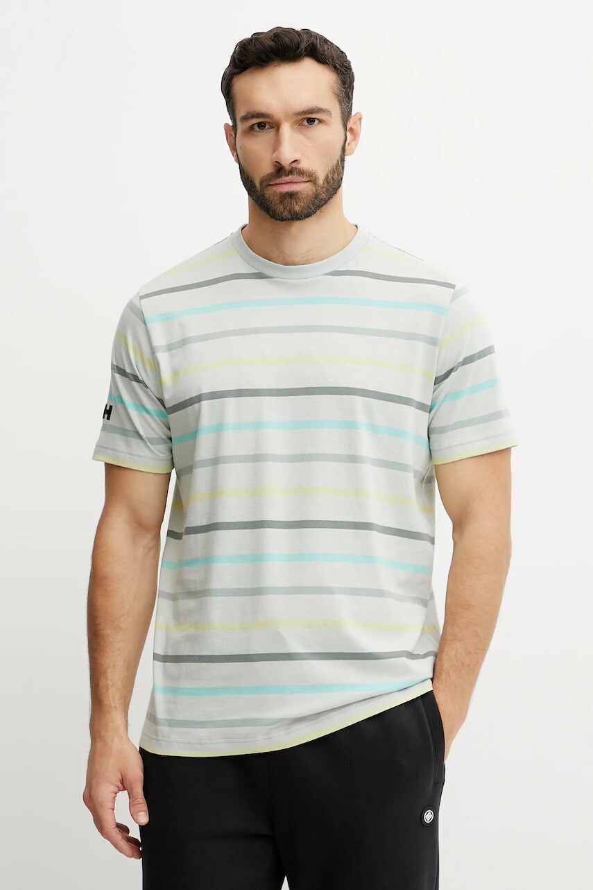 Bavlnené tričko Helly Hansen NEWPORT pánske, šedá farba, vzorované, 34494