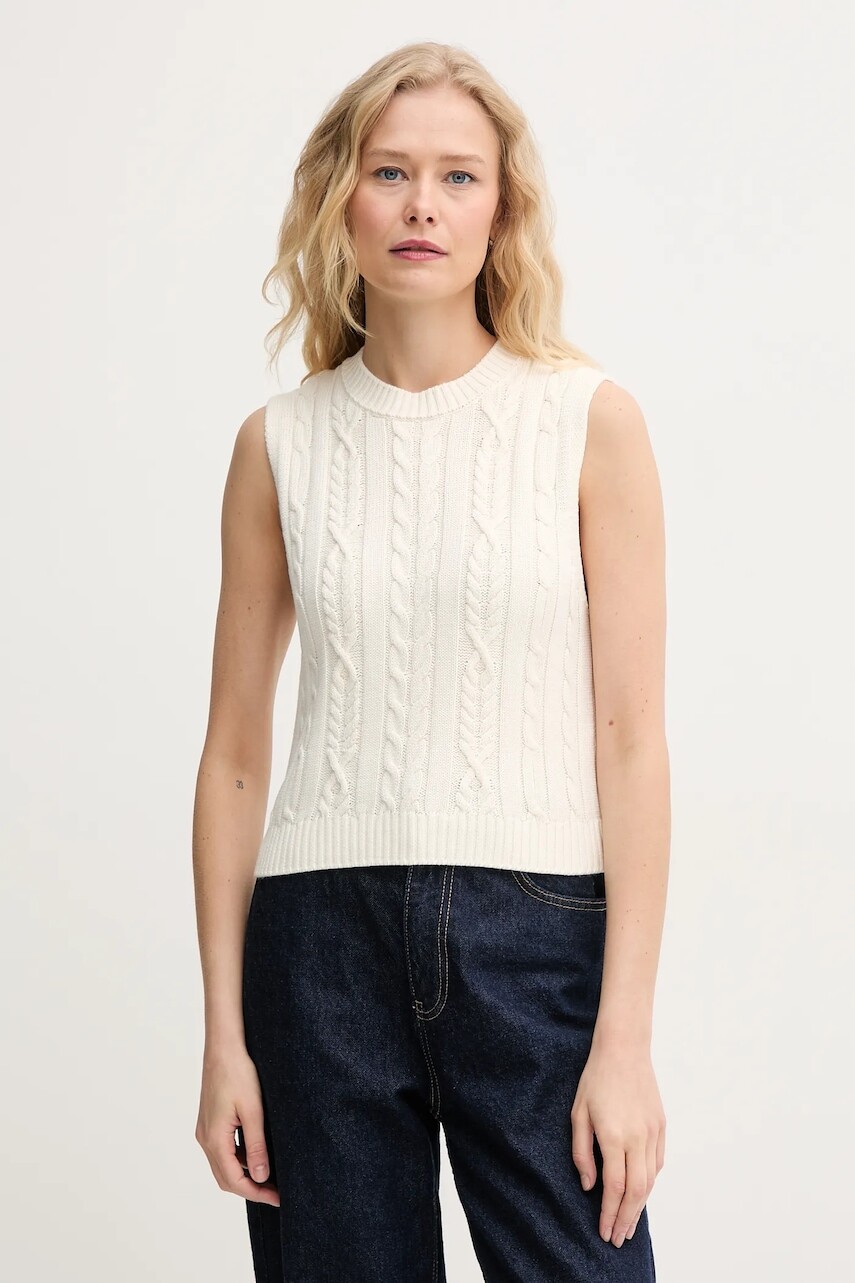 Bavlnená vesta United Colors of Benetton dámsky, béžová farba, teplý, 1694D10CM