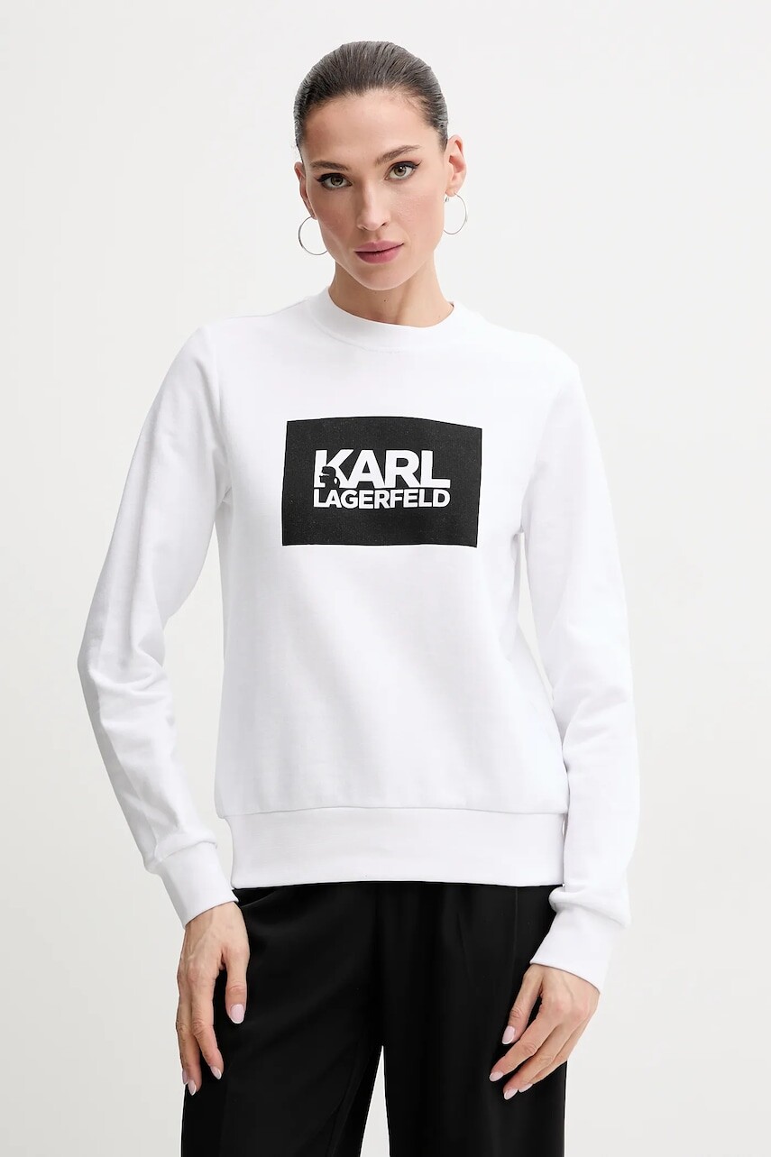 Bavlnená mikina Karl Lagerfeld dámska, biela farba, s potlačou, ASW20006