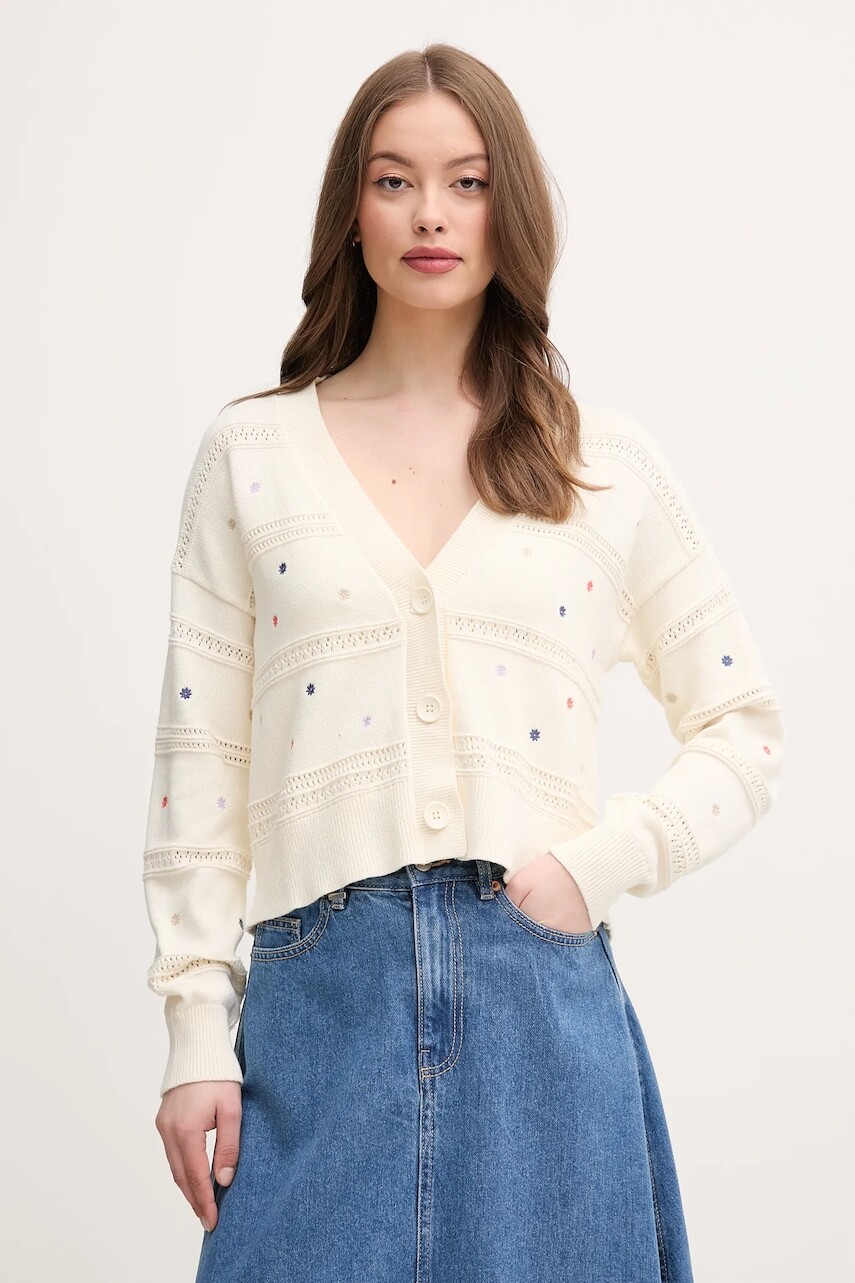 Bavlnený kardigán United Colors of Benetton dámsky, béžová farba, 10C1E604W