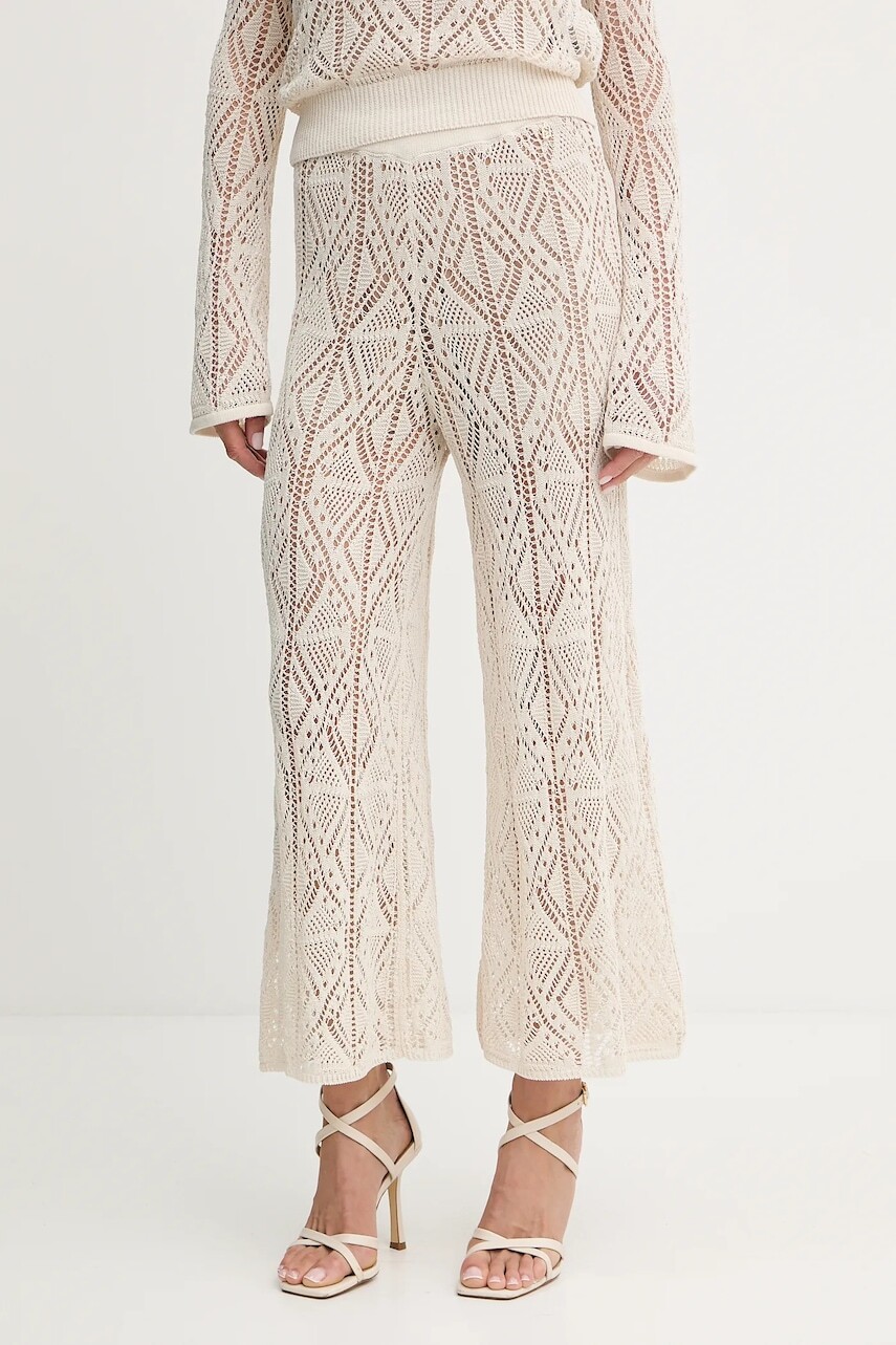 Nohavice Liu Jo dámske, béžová farba, rovné, vysoký pás, WA5341.MS007