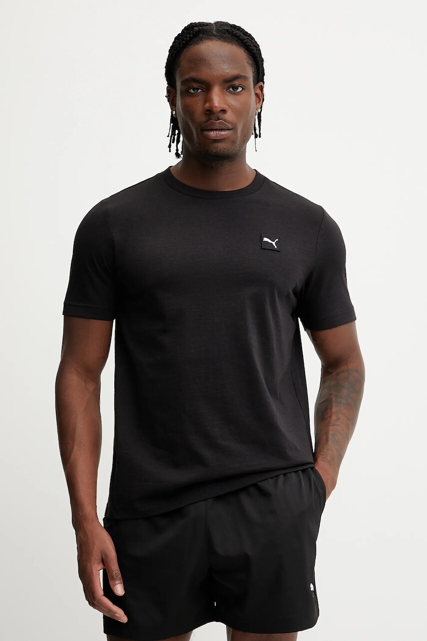 Bavlnené tričko Puma ESS ELEVATED pánske, čierna farba, melanžové, 684726