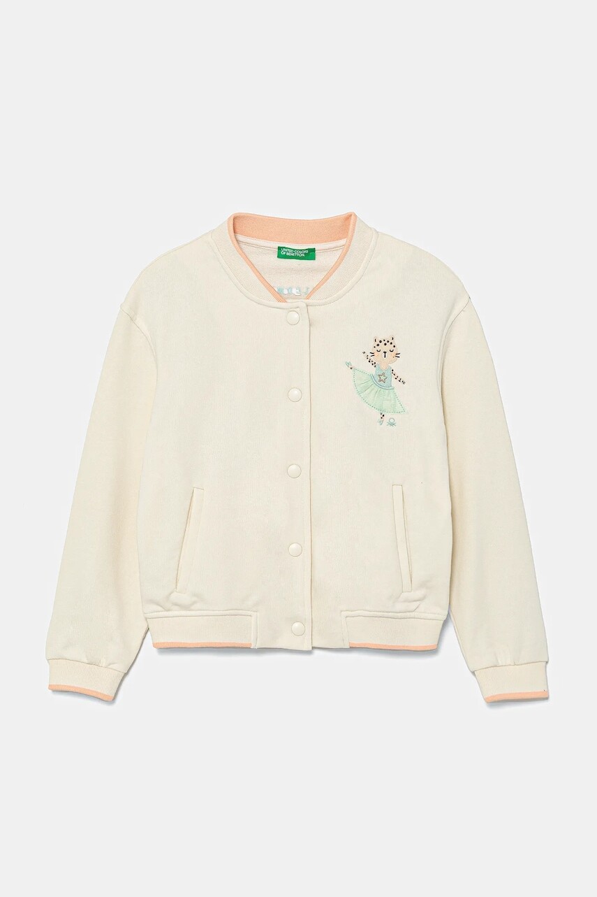 Detská mikina United Colors of Benetton béžová farba, s nášivkou, 32N4G503P